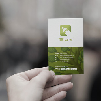 Green business card design sample showing clean layout and professional brand identity