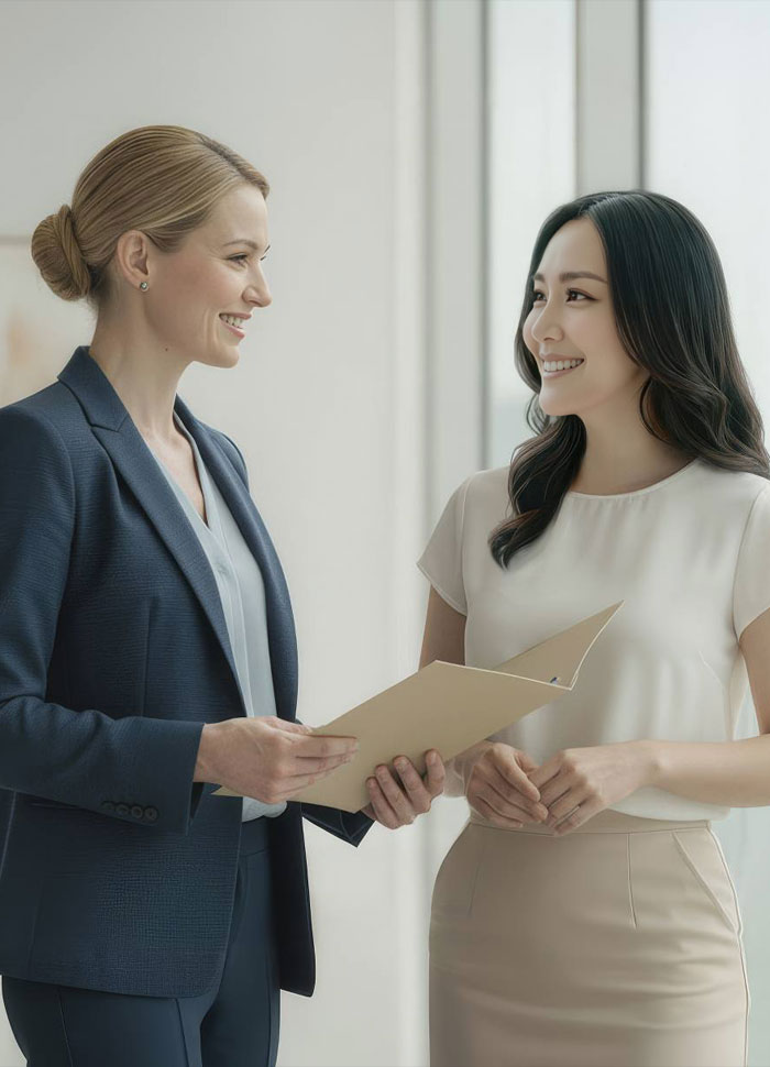 Two clients talking during a project discussion, representing clarity and communication in the website design planning process