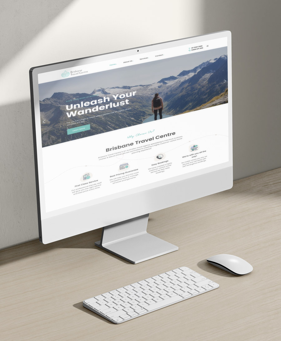 Modern desktop mockup displaying a clean and visually engaging website layout