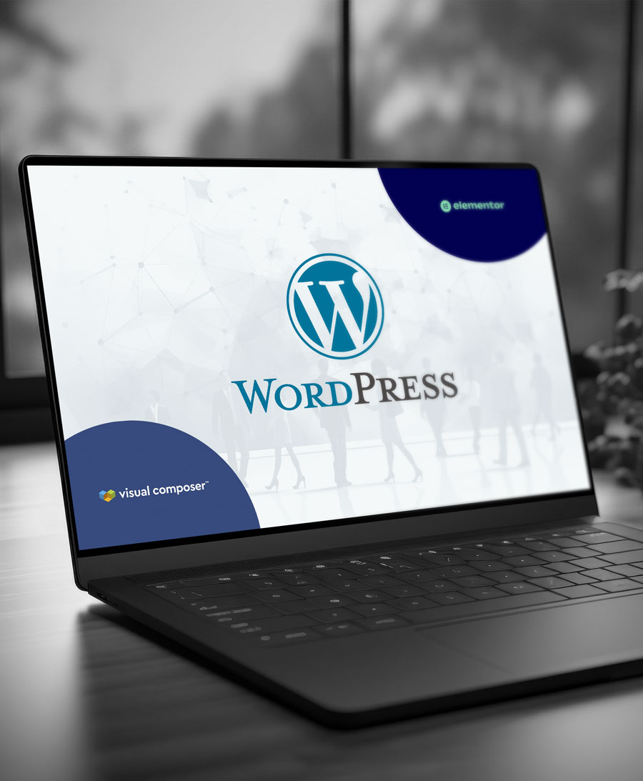 A laptop displaying a WordPress screen in a modern office setting, symbolising website hosting, updates, and ongoing technical support