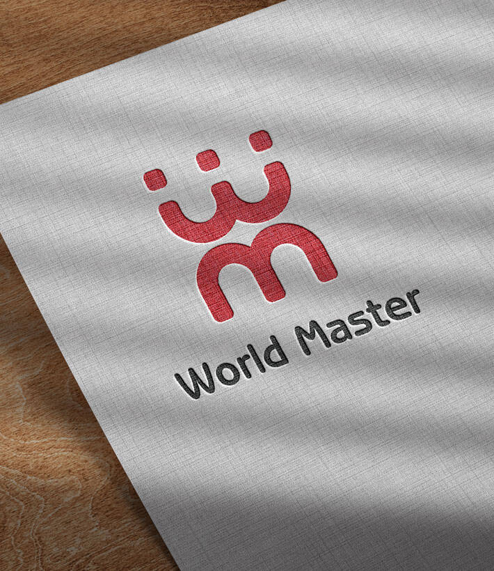Red abstract logo mark on textured grey paper showcasing TMCreation’s logo design style