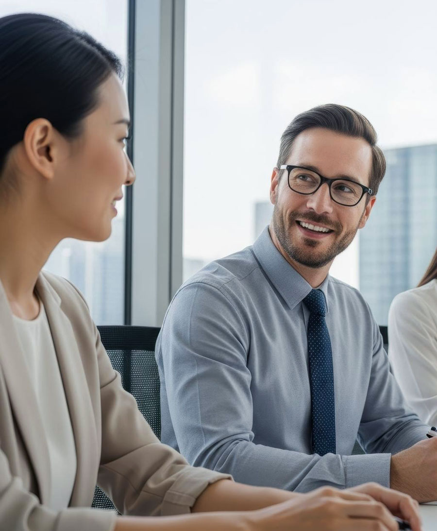 海外市場向けのコンテンツ最適化とローカライゼーション要件を検討するミーティング。日本と海外をつなぐビジネス戦略のディスカッション。